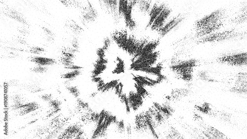 Abstract vector radial explosion texture. Monochrome noisy grunge background.