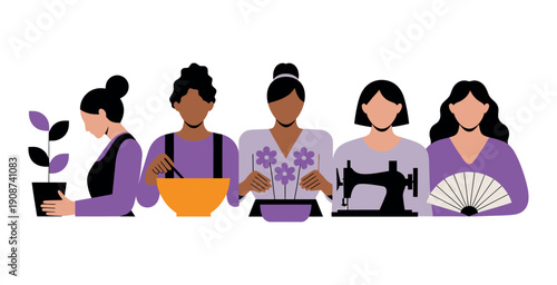 A diverse group of women engaging in various creative activities together