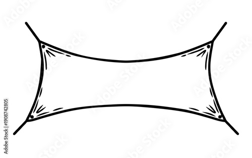 A simple black and white illustration of a stretched banner or fabric held taut by four corner ropes.