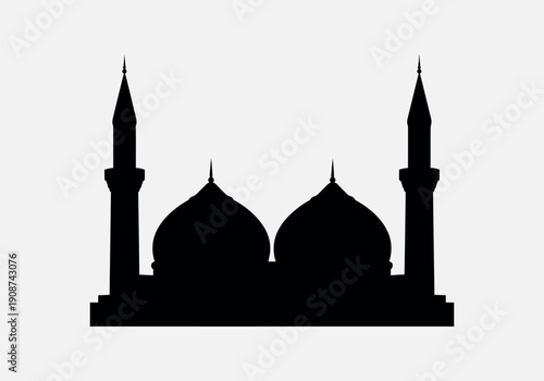 A serene silhouette of a mosque with two minarets and domes, evoking a sense of peace and spirituality