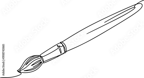 One continuous line of a classic art brush. Line art of a paint brush. Drawing in one line style with a black stroke.
