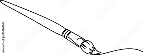One continuous line of a classic art brush. Line art of a paint brush. Drawing in one line style with a black stroke.
