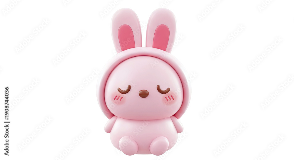 Obraz premium Cute Pink Cartoon Bunny with Eyes Closed