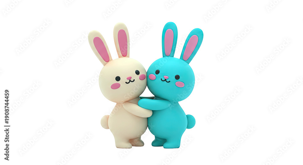 Obraz premium Two Cute Cartoon Bunnies Hugging