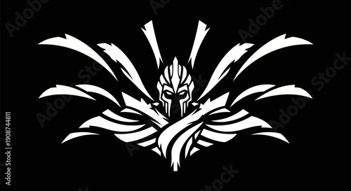 Abstract warrior head silhouette on black