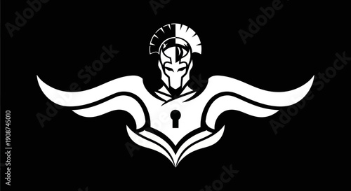 Abstract warrior icon with wings and keyhole