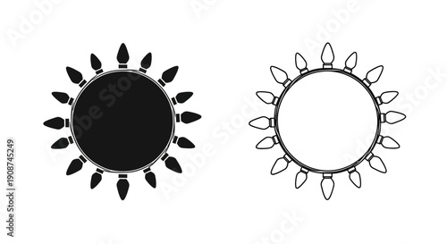Gas stove burner ring icon set, black silhouette and outline vector illustration isolated on white