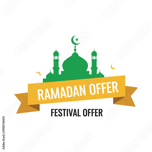 Ramadan Festival Banner with Mosque Silhouette and Crescent Moon