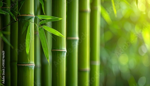 Wallpaper Mural Vibrant green bamboo grove background with lush stalks and leaves. Serene natural scene from an Asian forest with soft sunlight, creating a peaceful and tranquil atmosphere for zen or spa concepts. Torontodigital.ca