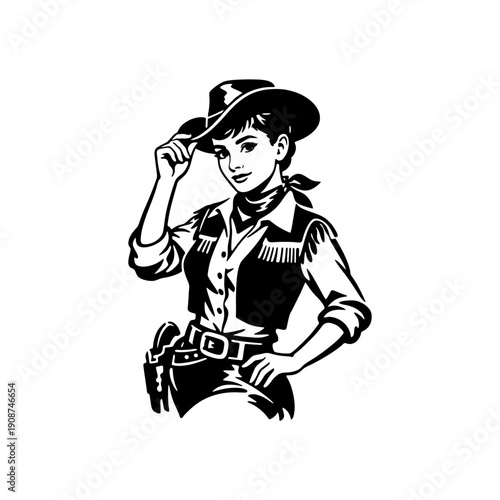 vintage pinup girl as cowboy stencil  illustration vector