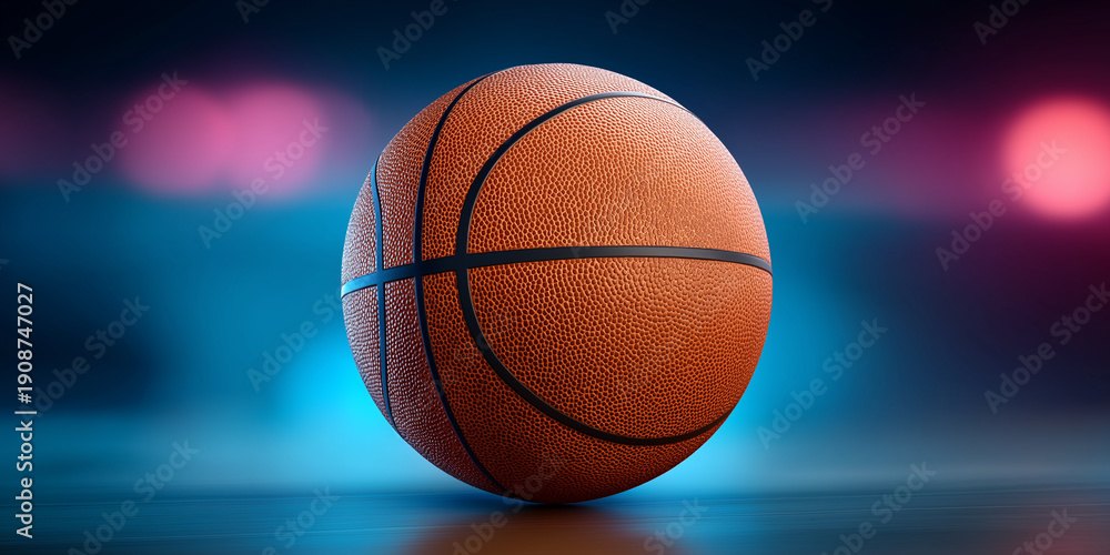 Obraz premium Basketball on colorful blurred background with focused lighting and vibrant atmosphere