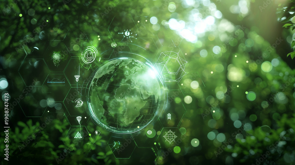 Obraz premium Earth Metrics in the Green Light of a Sustainable Future