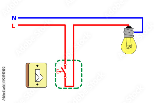 Live and Neutral Wiring Diagram With Light Bulb, Switch, and Electric Circuit Illustration