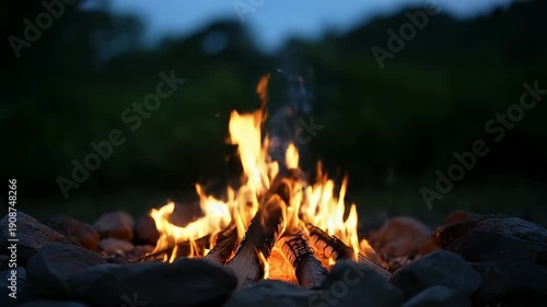 Outdoor Campfire Scene At Night For Video Footage.