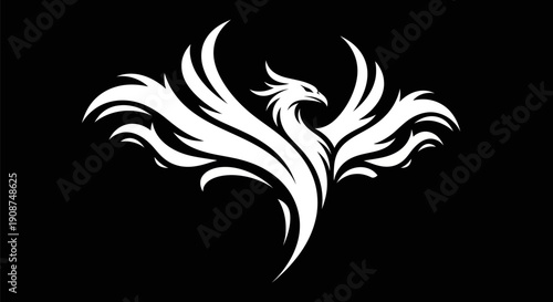 Bilde på lerret White phoenix silhouette on black background