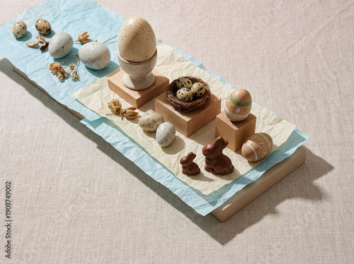 Modern Easter Flat Lay - Geometric Composition with Clean Diagonal Lines
