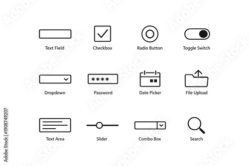 Ui elements: interactive form components and icons set