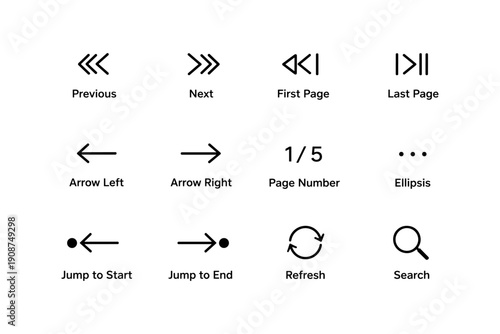 User interface icons: navigation, arrows, page control, refresh, search
