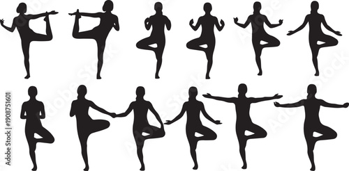 Yoga poses silhouettes for mindfulness and meditation practices daily