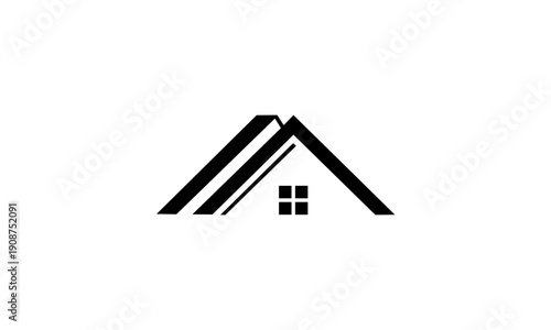 Minimalist Black and White House Roof Icon.