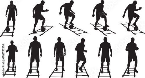 Silhouette of soccer player training with ladder drills