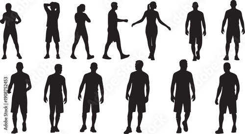 Collection of human silhouettes in various poses and stances