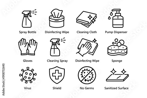 Essential cleaning icons for hygiene and sanitation