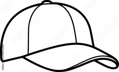 Minimalist baseball cap line art vector illustration isolated on white background for apparel mockup sports branding fashion design and headwear promotion icon
