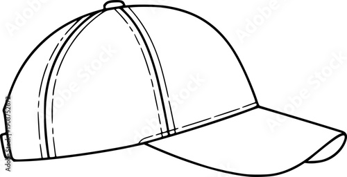 Minimalist baseball cap line art vector illustration isolated on white background for apparel mockup sports branding fashion design and headwear promotion icon