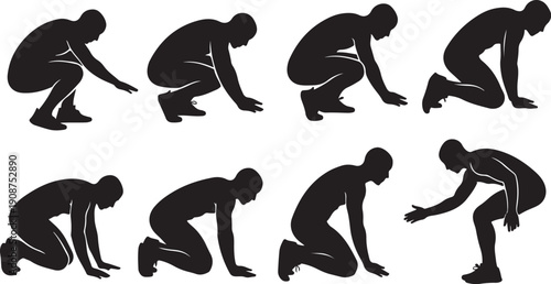 Silhouette of a man running in different motion positions