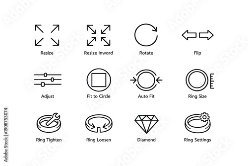 Vector icon set for resize rotate flip adjust circle auto rings diamond