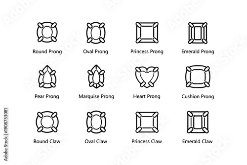 Variety of prong and claw jewelry settings for gemstones