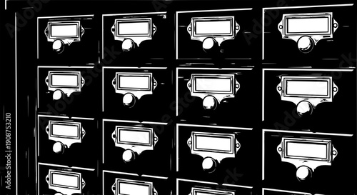 A rolling wooden library ladder with steps and wheels, isolated, architectural black vector illustration