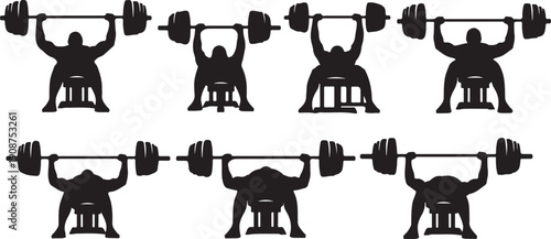 Silhouette of a man lifting weights in various positions