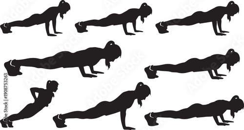 Silhouette of woman doing various plank exercises in sequence