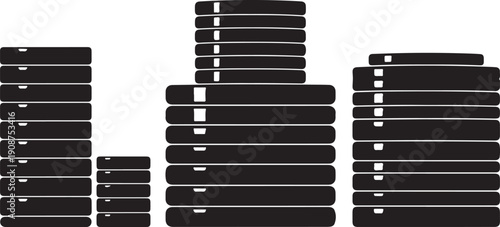 Stacks of black and white horizontal file folders illustration
