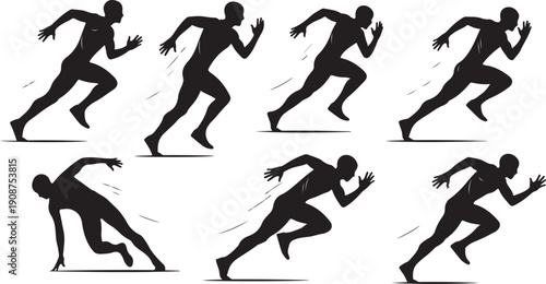 Runner Silhouettes in Various Sprinting Motion Phases Sequence