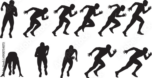 Silhouettes of people running and exercising in various poses
