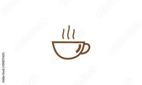 Minimalist brown outline icon of a steaming hot coffee cup.