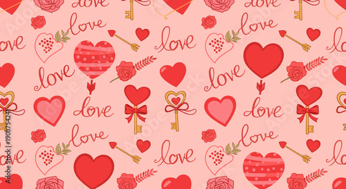 Red Heart Patterns and Love Symbols.