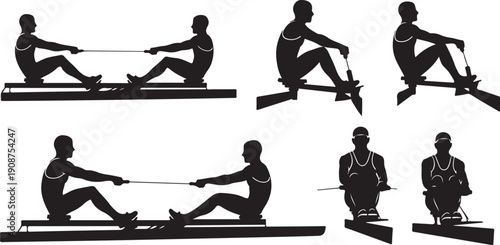 Silhouette of a man rowing in various positions sequence