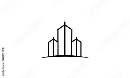 Minimalist Line Art of Three Modern City Buildings.