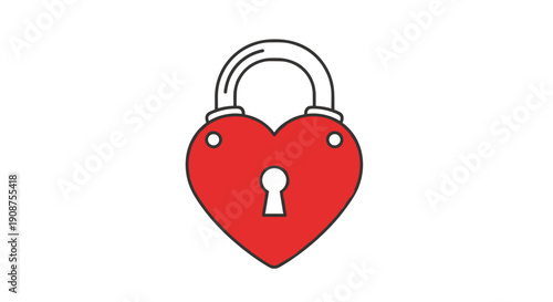 Red Heart Shaped Lock Icon Symbol.