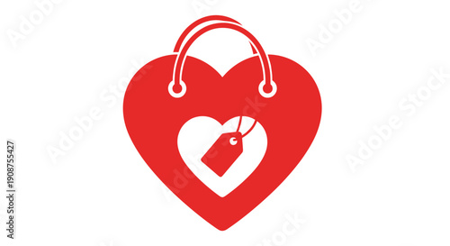 Red Heart Shaped Shopping Bag Icon.