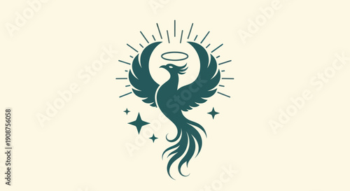 Stylized phoenix illustration with halo