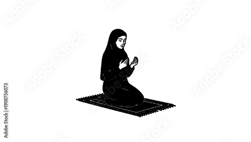 Muslim Woman Sitting on Prayer Mat Praying to God