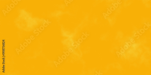 Yellow halftone pattern. Retro comic gradient background. Bright orange pixelated dotted texture overlay. Cartoon pop art faded gradient pattern. Vector backdrop for poster, banner, advertisement, etc