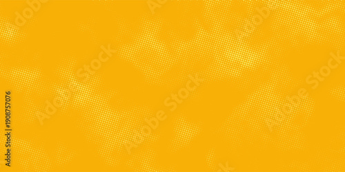 Yellow halftone pattern. Retro comic gradient background. Bright orange pixelated dotted texture overlay. Cartoon pop art faded gradient pattern. Vector backdrop for poster,, advertisement, modern