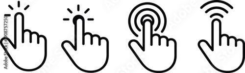 Set of 4 Black Outline Hand Click Cursor Icons Vector