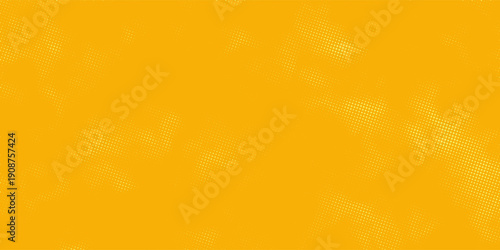 Yellow halftone pattern. Retro comic gradient background. Bright orange pixelated dotted texture overlay. Cartoon pop art faded gradient pattern. Vector backdrop for poster, banner, vector
